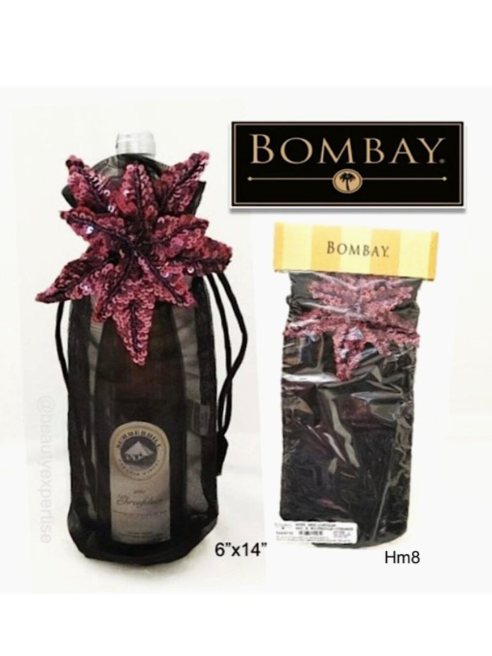 BOMBAY CO. Vintage Medium Handmade Organza Sequin Purple Gift Bag Drawstring